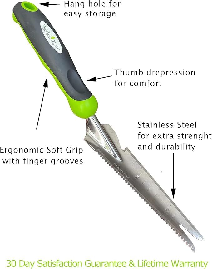 Garden Guru Hand Weeder Trowel with Ergonomic Handle – Stainless Steel Weeding & Digging Knife – Rust Resistant - Perfect for Weeding, Transplanting, Digging, Pruning, Cutting (4 Pack)