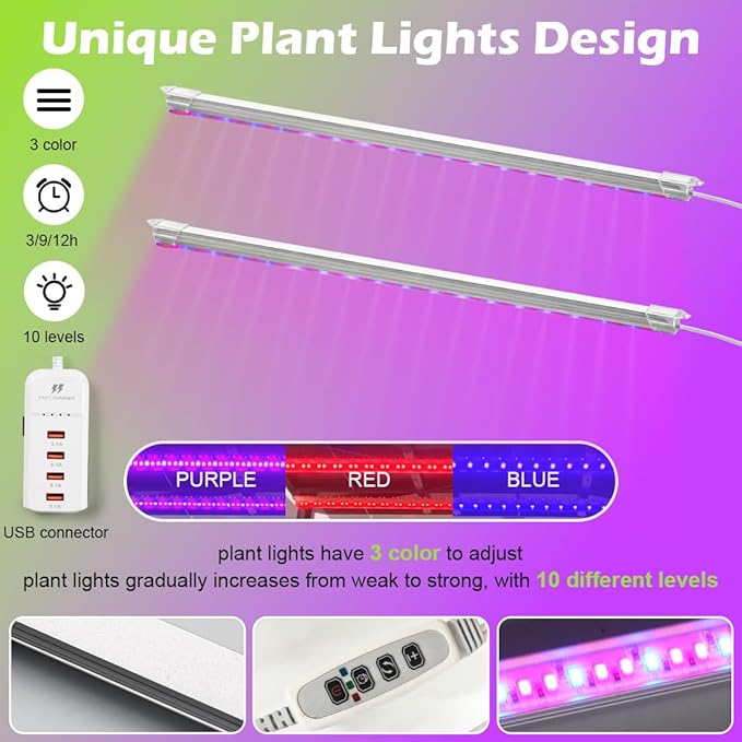 5-Tier Seed Starter Tray, Plant Stand with Grow Lights & Pump - Hydroponics Growing System, Ebb and Flow Seedbeds, Siphoning Watering, Designed for Nursery Cell Trays, Plant Pots