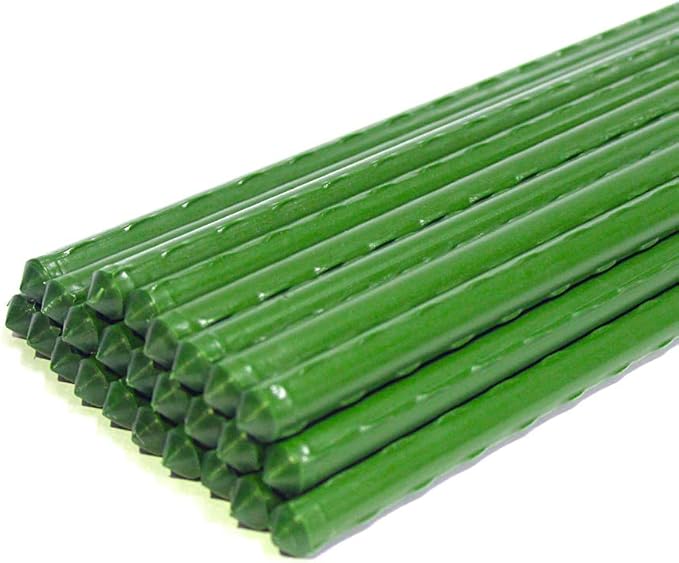 Growsun Tomato Stakes 5ft Metal Plastic Coated Garden Stakes Plant Cage Supports Treills Climbing for Tomatoes,Trees,Cucumber,Fences,Beans,25 Pack