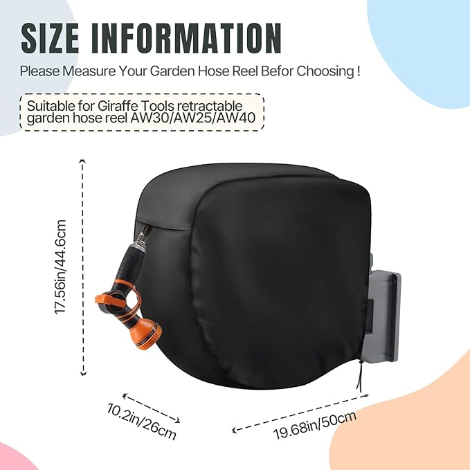 Hose Reel Cover,600D Waterproof Covers for Retractable Garden Hoses Reels,Heavy Duty Shield for Water Hose-Reel(20"Lx10.2"Wx18"H,Black)