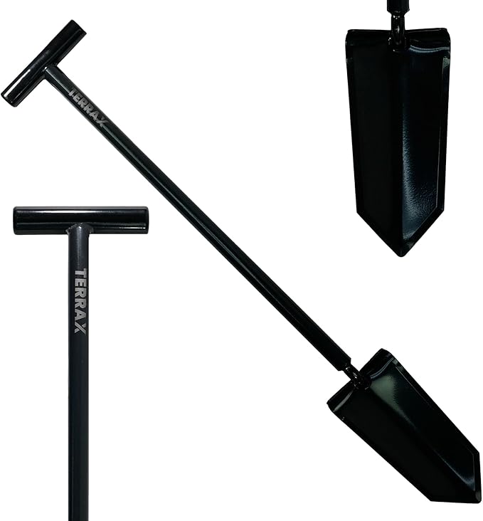 TerraX Master Digger 34" Root/Sod T-Handle Shovel and Double Serrated Hand Digger with Belt Sheath - Landscaping, Gardening, Metal Detecting, Gold Prospecting