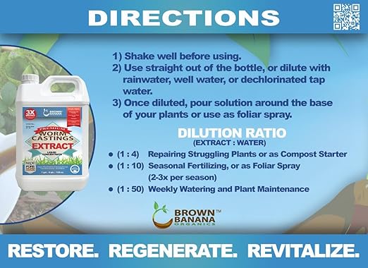 Organic Worm Castings Extract - Natural Liquid Plant Food for Stronger Roots, Bigger Blooms and Healthier Soil; Liquid Worm Tea Concentrate - 1 Liter (33 oz)