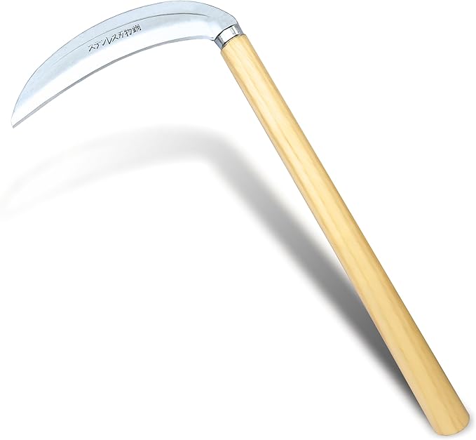 Grass Sickle Japanese Weeding Hoe Garden Hand Tool Weeding Tools for Garden High-Strength Steel with Solid Wood Handle (Beige)