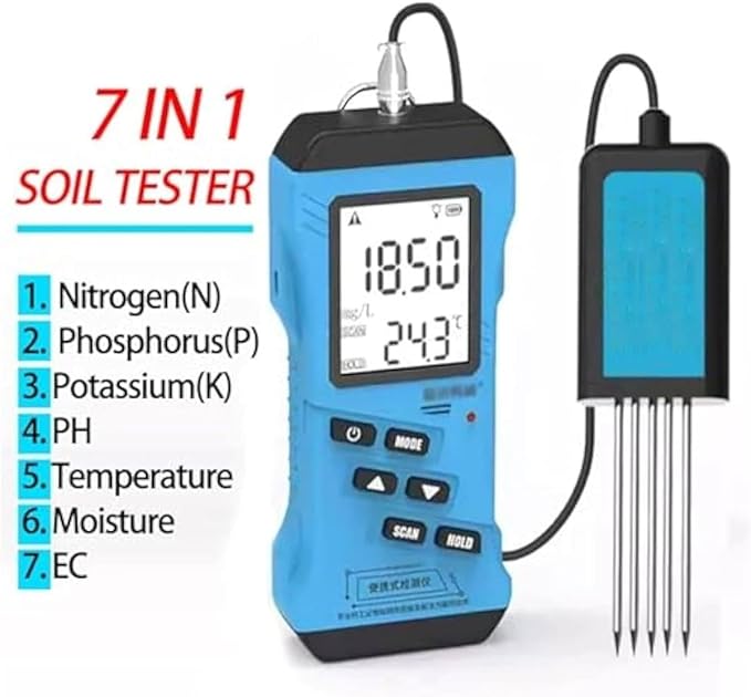Soil Tester,7-in-1 Digital Soil Sensor Meter with Durable Probe,Nitrogen,Phosphorus,Potassium Npk Tester,High Accuracy Soil Fertility Test,for Garden,Plant Care