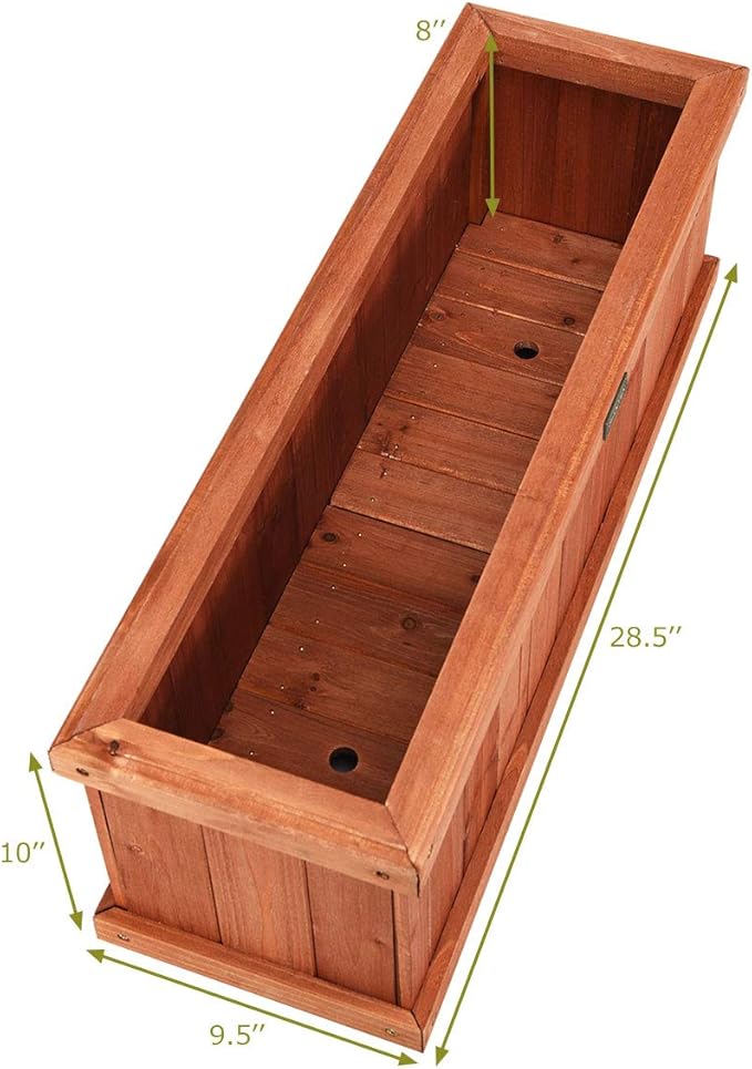 Giantex Raised Garden Bed Flower or Vegetable Planter Window Mounted Plant Box for Garden, Yard Wood Box for Planting (28"x10"x10")