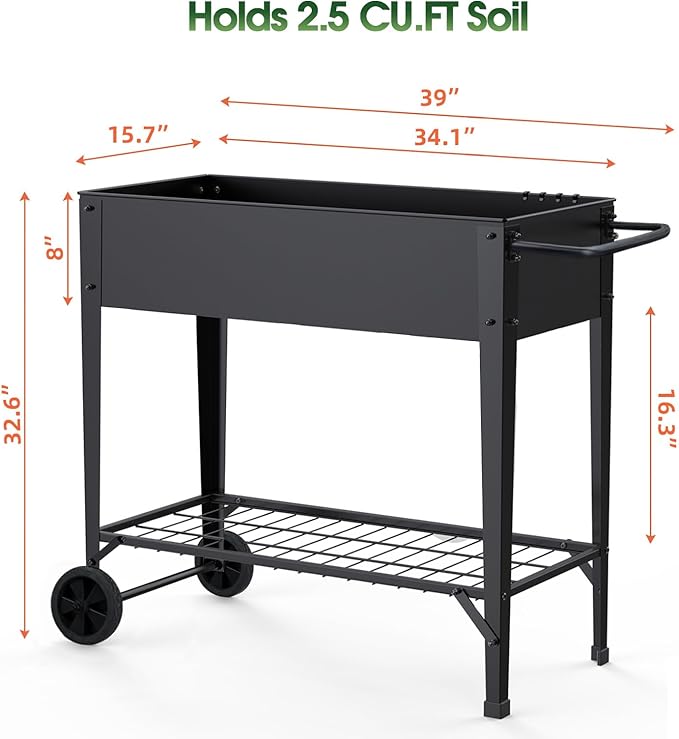 Highpro Raised Garden Bed with Wheels and Legs for Outdoor Use, Mobile Elevated Planter Cart for Vegetable Herbs Flowers Potted Plants, Black