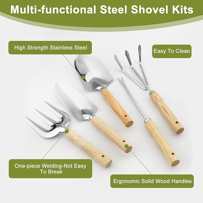 Soil Sifter & Garden Tool Set,Sand Soil Compost Sifter 1/4 Inch Mesh,Stainless Steel Tools with Organizer Bag,Gardening Kit for Weeding, Planting, Digging,Gardening Gifts for Women Men