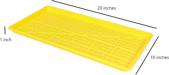 SUNPACK 10" x 20" Heavy Duty Mesh Plastic Seed Starting Tray, Yellow, 1" (Pack of 10) - Ensures Water Drainage and Aeration, Perfect for Greenhouses or Indoor Gardening