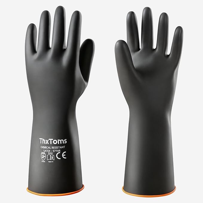 ThxToms Heavy Duty Latex Gloves,Long Rubber Gloves, Chemical Resistant Gloves,Puncture Resistant, Resist Acid,Oil,Alkali, Waterproof for Industrial Cleaning, Gardening,14", 1 Pair