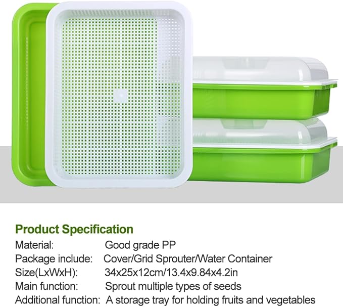 LeJoy Garden Seed Sprouter Tray BPA Free PP Soil-Free Big Capacity Healthy Wheatgrass Grower with Lid Sprouting Kit 13.4x9.84x4.72 inches