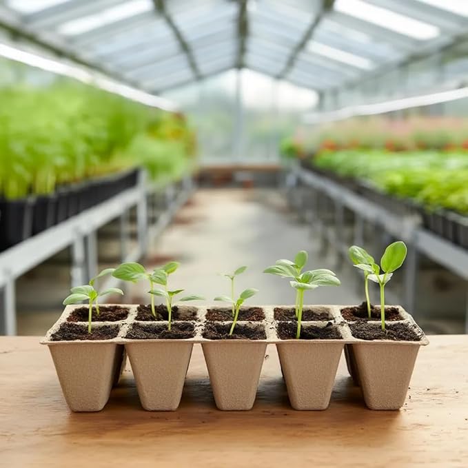 300 Cells Peat Pots Seed Starter Tray 30 Packs Biodegradable Seedling Pots Germination Trays Peat Pot for Seedling Organic Seed Starting Trays kit with (30 packs-300cells)