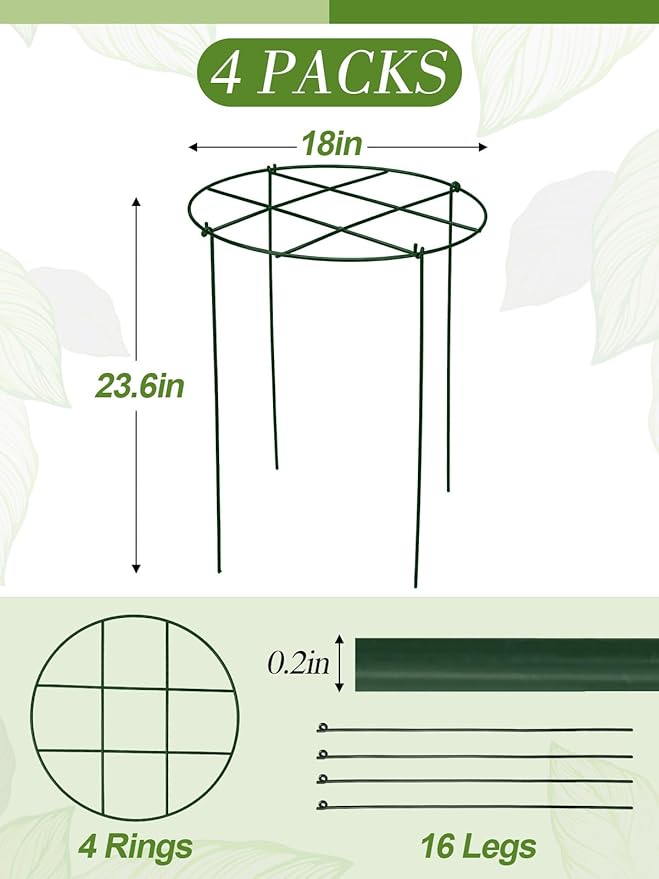 4 Sets 23.6''H x 18''Dia Large Peony Cages and Support - 4mm Heavy-Duty Metal Legs, Plant Support Cage for Outdoor Plants, Flower Trellis for Hydrangea Rose Tomato
