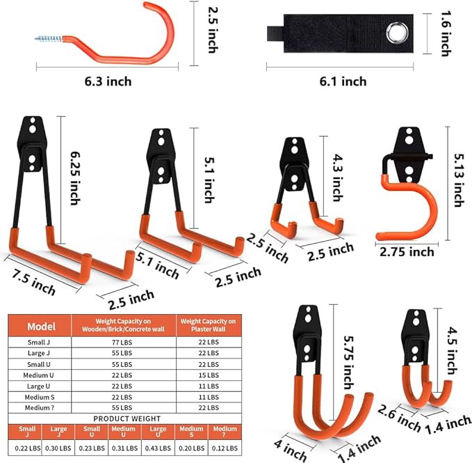 Garage Hooks 22 Pack Heavy Duty Garage Storage Hooks Steel Tool Hangers for Garage Wall Mount Utility Hooks and Hangers with Anti-Slip Coating for Tools Organizer Ladders Bikes Bulky Items