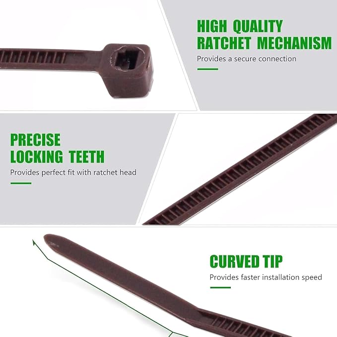 24 Inch Long Zip Ties Brown Color 60 Pcs, Heavy Duty Cable Zip Tie 50 LBS Strength Outdoor Use, Big Wire Tie Self-locking Design and Adjustable, Plastic Garland Ties Plants, Garden, Home
