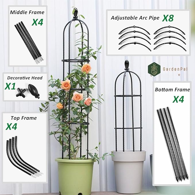 GardenPal Garden Obelisk Trellis, Tomato Cage and Plant Support for Climbing Plants, Potted Tall Plant Stakes for Vine Vegetable Flower Support Outdoor Indoor - 1 Pack