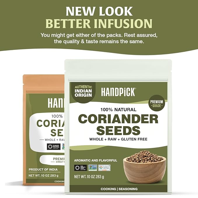 HANDPICK Whole Coriander Seed (283g/10oz) Premium Grade | Pure & Flavorful Coriander Seeds - Indian Origin | Non GMO, Gluten Free | Perfect for Cooking & Seasoning | Resealable Ziplock Pouch