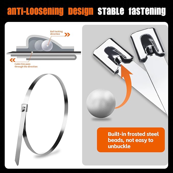 24 Inch Metal Cable Zip Ties, Stainless Steel Zip Ties Long,500 Lbs Heavy Duty Self-Locking Strap Ties, Steel Cable Tie, 40 PCS Strength for Exhaust Wrap, Garden Ties, UV Resistant Cable Ties