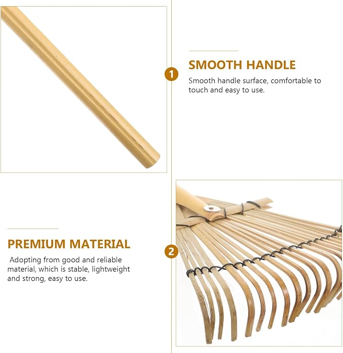 BESPORTBLE Gardening Hand Rake 23.42In Lightweight Bamboo Potting Mix Loosening Tool Portable Small Garden Rake for Lawn Care and Planting