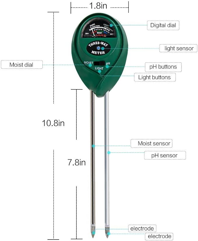 Hydro Crunch 3-in-1 Soil pH Light Moisture Meter Plant Soil Acidity Tester for Gardening Farm Lawn Indoor Outdoor Planting with Easy Reading