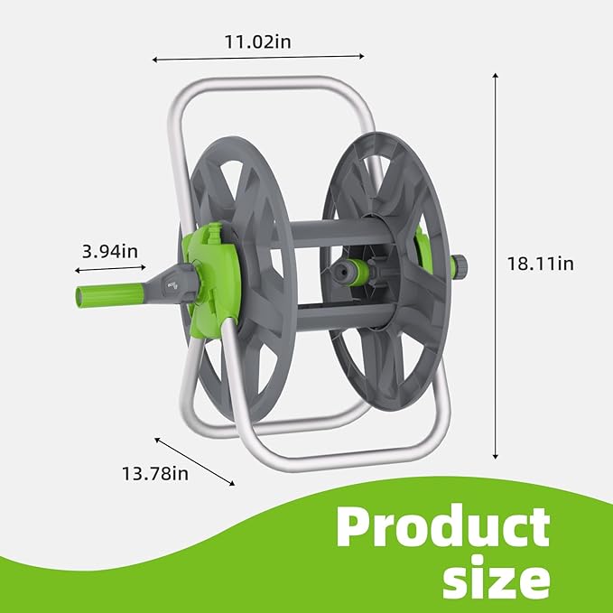 Water Hose Reel Cart, Holds 60-80 Ft of 5/8 Inch Hose, Green Wall Mounted Garden Hose Cart, Portable Hose Reel for Convenient Storage and Watering