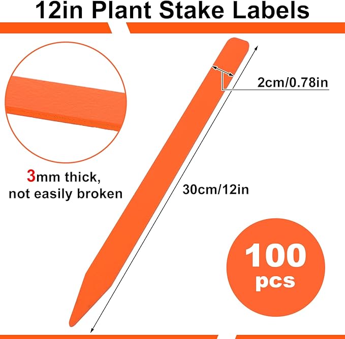 Weysat 100 Pcs 12" Wood Plant Labels for Field or Containers Plant Tags Wood Garden Labels for Seedling Stakes Markers Nursery Seed Tags with Smooth Surface for Pot Herbs Flowers Vegetables (Orange)