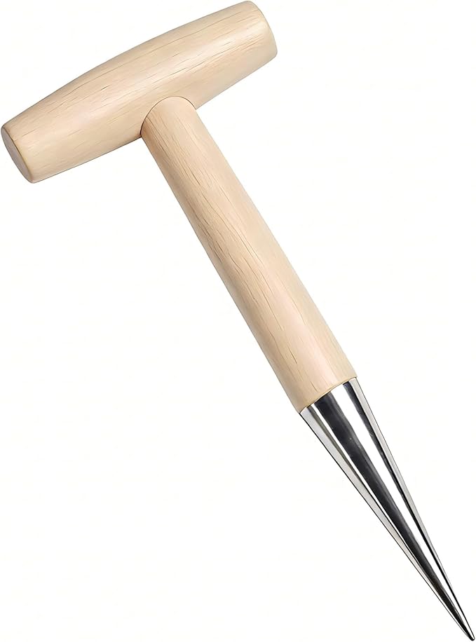 Seed Dibber Planter Tool, Bulb Hand Dibbler Gardening Tool with Depth Markings, 11'' Garden Wooden T-Handle Bulb Planting Tool with Metal Tip for Garlic, Tulips, Daffodils, Vegetable & Flower