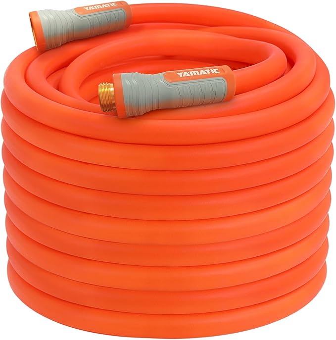 YAMATIC Heavy Duty Garden Hose 5/8 in x 100 ft, Super Flexible Lightweight Water Hose, 360° Rotating Connector, 600 PSI Burst, Solid Brass 3/4" GHT Fittings, All-Weather