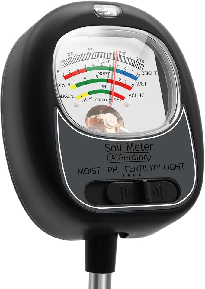 Soil Tester, Soil Moisture Meter/Soil pH Meter/Sun-Light/Fertility for Gardening, Large Dial Soil pH Tester Plant Water Meter for Indoor&Outdoor Garden,Farm -Eleblack