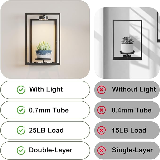 Starxing Wall Plant Shelf with Grow Lights, Remote Control Indoor Plant Holder Stand for Hanging Planters, Modern Framed Wall Decor for Living Room, Home S-2PK