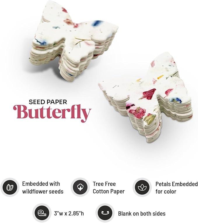 50pcs Large Pink Butterfly Seed Paper – Plantable & Writable Wildflower, Gift for Mom This Mother’s Day, Use for Shower Favors, Weddings, Party Favors or Life Events