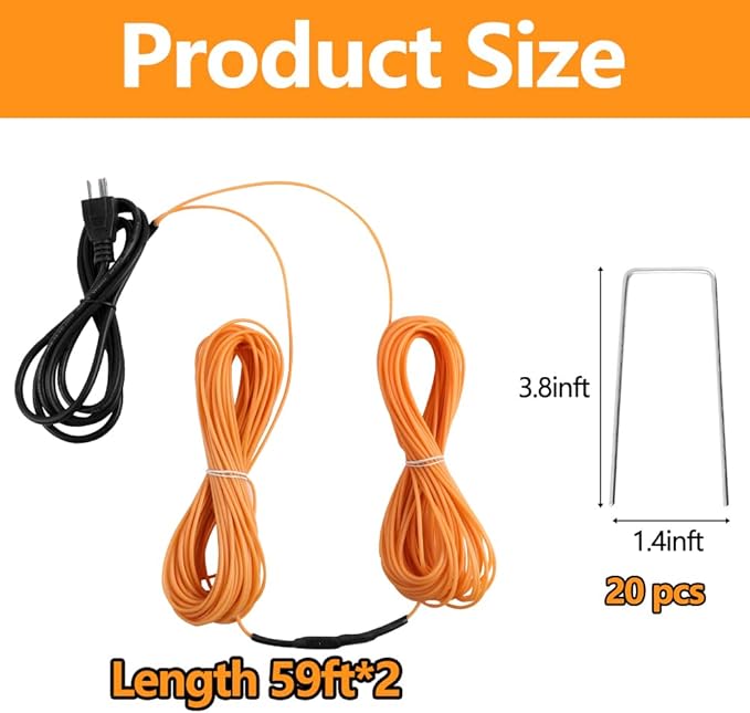 118Ft Soil Heating Cable with Thermostat, Rubber Heated Warming Cable for Seed Starting, Outdoor Greenhouse, Cold Frame & Garden Beds, Plant Root Winter Protection Kit Includes Ground Stakes