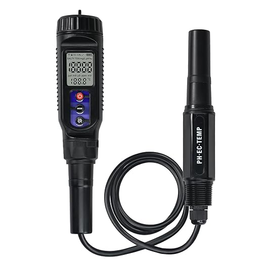 pH Meter for Food 3-in-1 Digital pH EC Temperature Meter with ATC, Food pH Tester for Checking Fermentation/Bread Dough/Sausages, Waterproof pH Probe Meter for Cosmetics, Solid and Soft Soil Sample