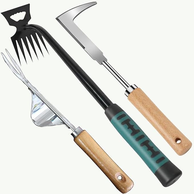 2025 Weed Puller Tool,Crack Weeder Tool, Stainless Steel Crevice Weeding Digger Tool, Paving Brick Moss Removal,6 Teethes Dual Purpose Hand Weeder Tool for Yard Garden, Lawn Edger and Driveway(3 Pcs)