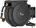 Retractable Garden Hose Reel 5/8 in x100 ft, Heavy Duty Wall Mounted Hose Reel with 10- Function Sprayer Nozzle, Any Length Lock/Automatic Slow Return System,180° Swivel Bracket