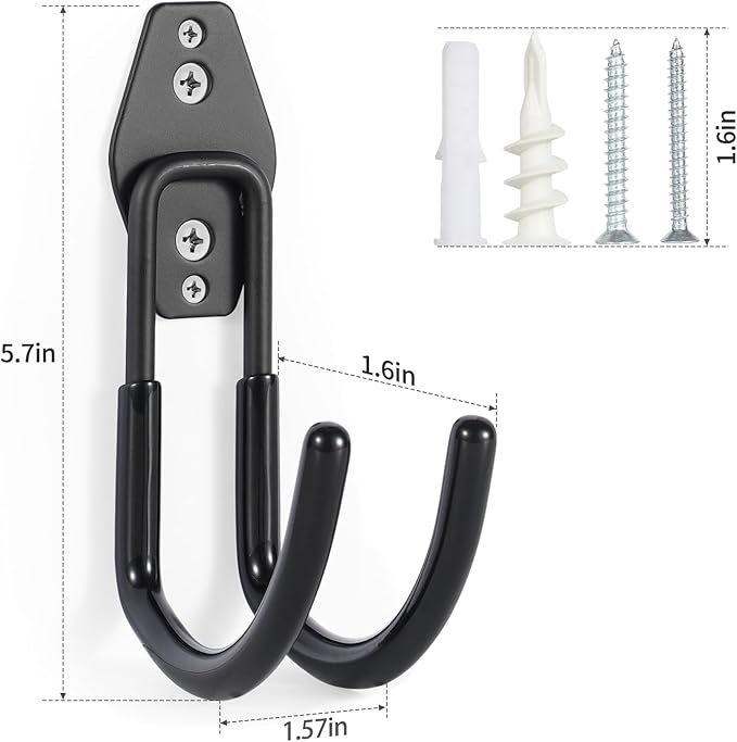 Hose Hanger Wall Mount 2 Pack,Heavy Duty Hose Holder with Screws Metal Hose Hangers for Outside,Hose Rack Suitable for Garage,Garden and Yard,Black