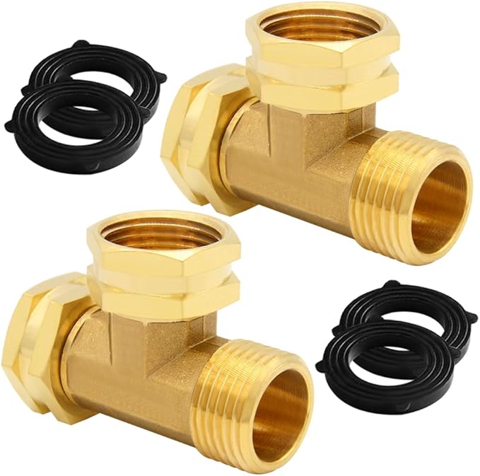 2PCS Brass 3/4 Inch GHT Swivel Tee Pipe Fitting 3/4" GHT Female x Female x Male for Garden Hose Threaded Tube Pipe Fittings