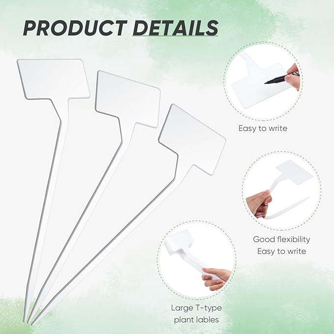 Yinkin 100 Pcs Large Plant Label Signs 11.8 Inch Plant Markers Plastic Garden Label Stakes Waterproof T Type Tags Nursery Garden Signs with Marker Pen for Flower Herb Pot(White)
