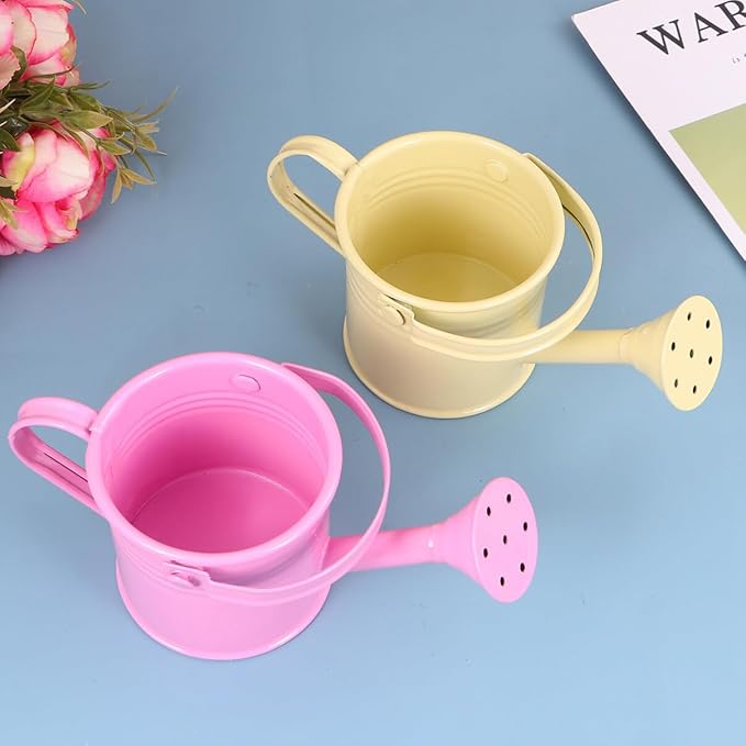 DOITOOL Kids Watering can Metal Portable Small Watering Pot for Indoor Outdoor Plants Flowers with Long Spout and Stable Base 6 Inch