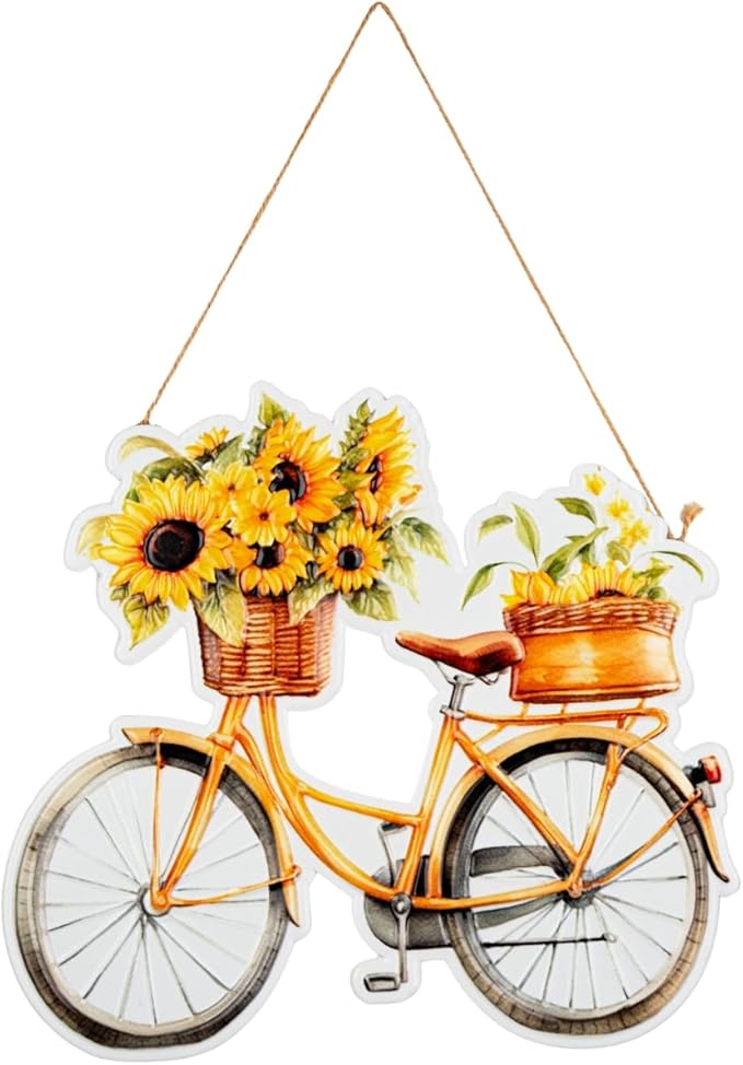 Quterhero Sunflower Bicycle Wall Decor, Metal Hanging Art for Home Porch or Indoor Outdoor Wall, Vintage Farmhouse Gift for Mom, Women, Friends(Bicycle)