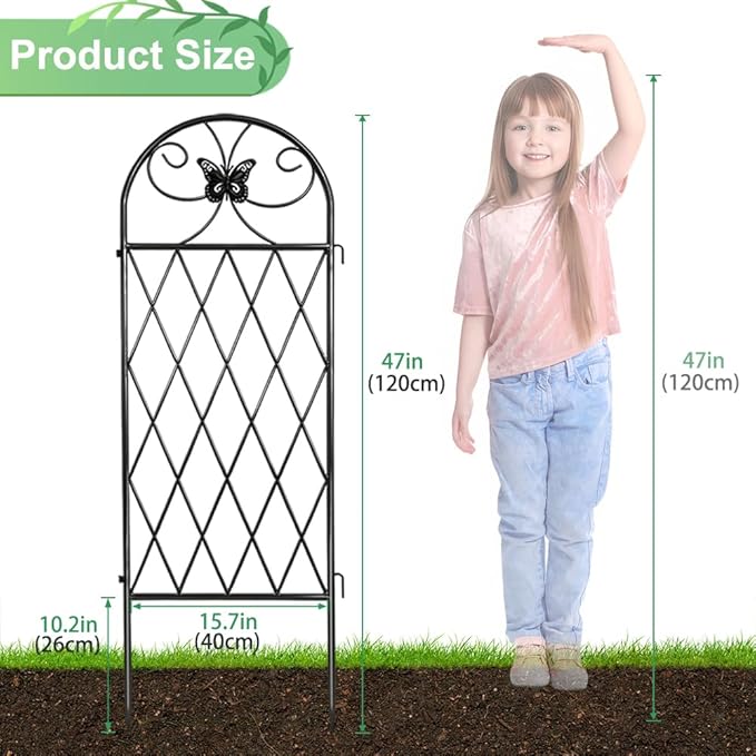 4 Pack Black Garden Trellis for Climbing Plants Outdoor 47” x 16” Climbing Rose Trellis Wrought Iron Trellis Ivy Cucumbers Decorative Metal Flat Trellis