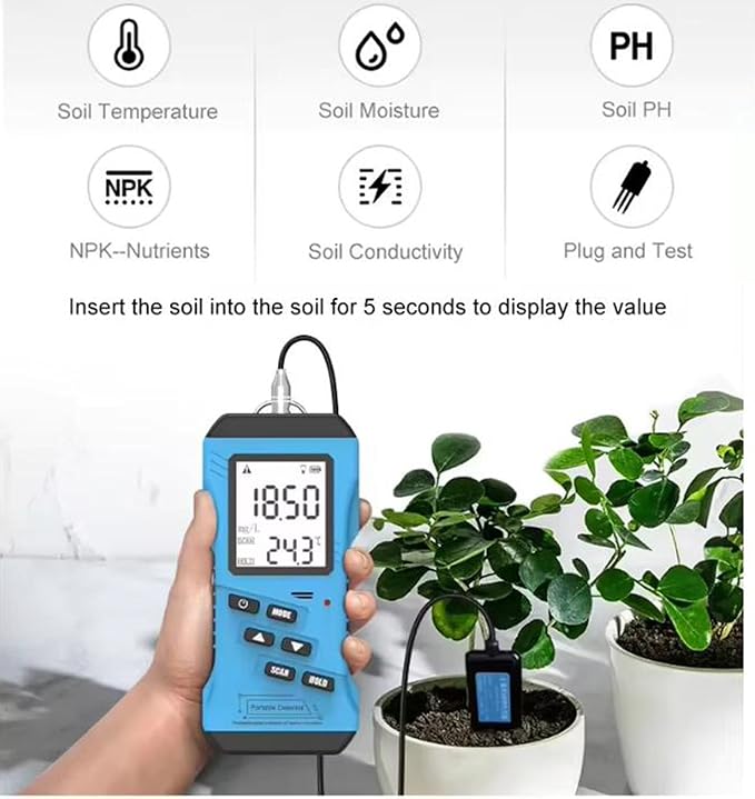 Portable 7in 1 Digital Soil Detector NPK PH EC Analyzer Moisture Sensor Soil Tester with Handheld Terminal for Soil Fertility Test