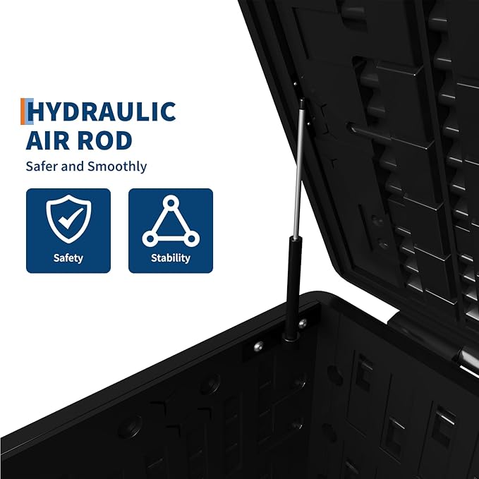 GarveeLife 130 Gallon Outdoor Storage Box, Large Resin Deck Box with Hydraulic Air Rod, Weatherproof & Lockable Outdoor Storage Bin for Patio Cushions, Garden Tools, Pool Supplies, Porch, Black