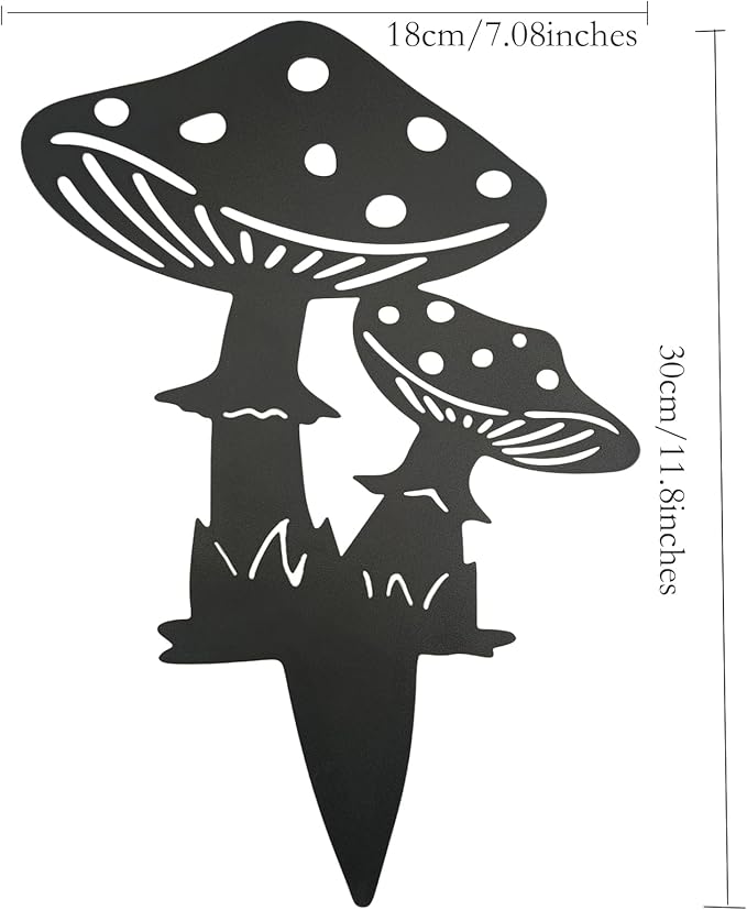 Decorative Mushroom Garden Stakes, Black Garden Mushroom Tale Mushroom Garden Stakes Metal Silhouette Art Gift for Christmas, Thanksgiving Day and Mother (9Pack A)