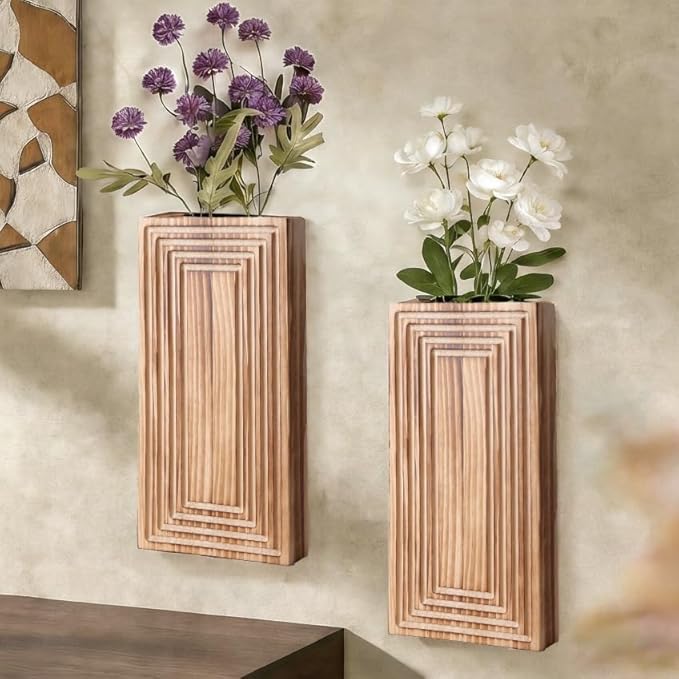 Wooden Wall Planter Vase Set of 2,2 Pack Hanging Planter for Indoor Fake Plants Modern Boho Farmhouse Wall Art Decor for Home Indoor Kitchen Modern Farmhouse Bathroom Living Room Dining Room