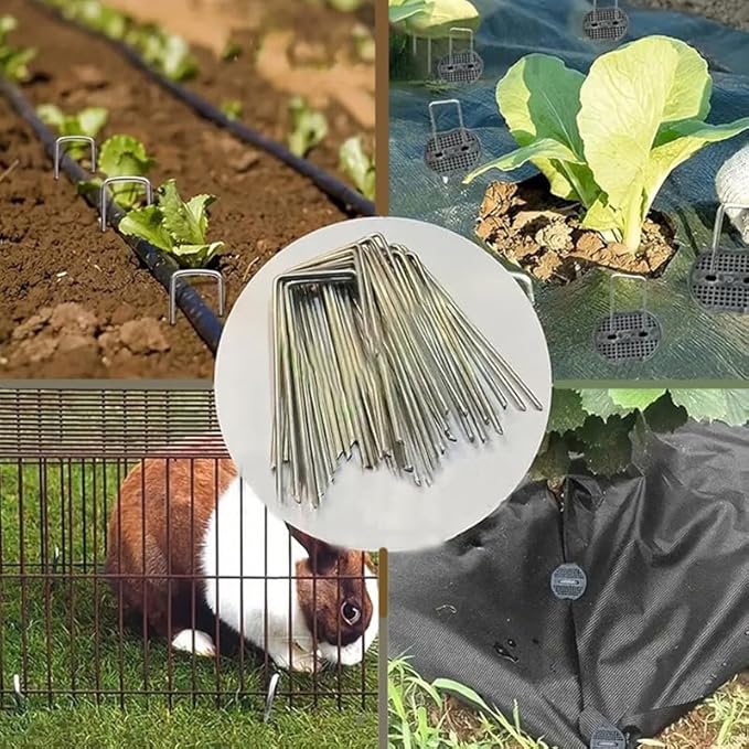 Galvanized Landscape Stakes Heavy Duty - Ground Staples for Weed Barrier, Irrigation, Fencing, Tarp | Anti-Rust Steel Garden Staples U-Shaped (6in-50pcs)