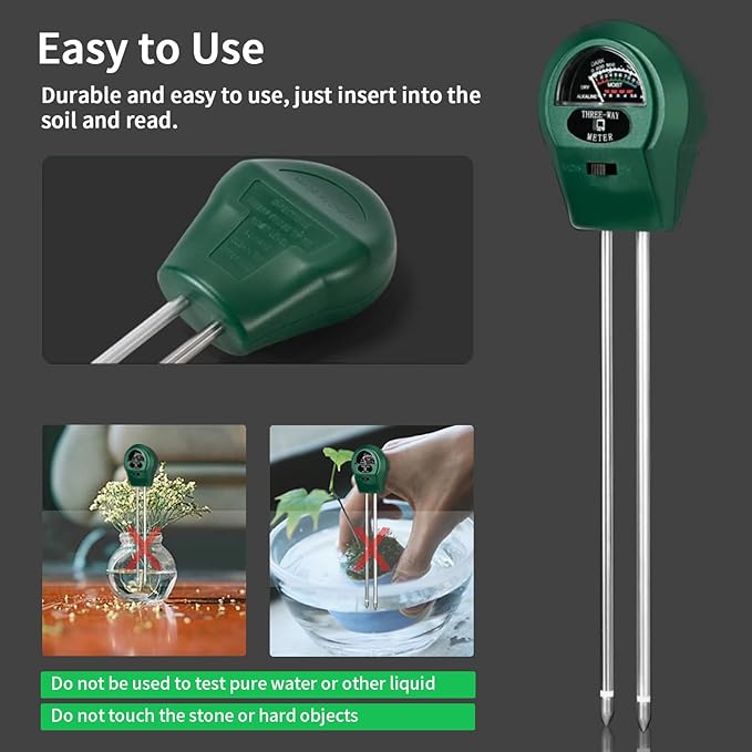 2 PCS 3-in-1 Soil Test Kit No Battery Needed with Digital Moisture pH Light Tester for Garden Lawn Farm Indoor Outdoor Plants Houseplants