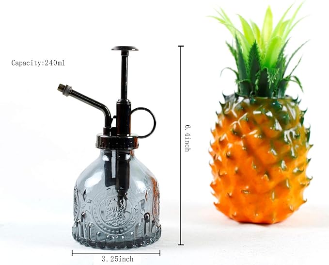 Hniuyun Glass Plant Mister Spray Bottle, 6.4 All Vintage Plant Spritzer Watering Can, Bronze Plastic Top Pump, Plant Mister Glass Watering Garden Tool (Grey)