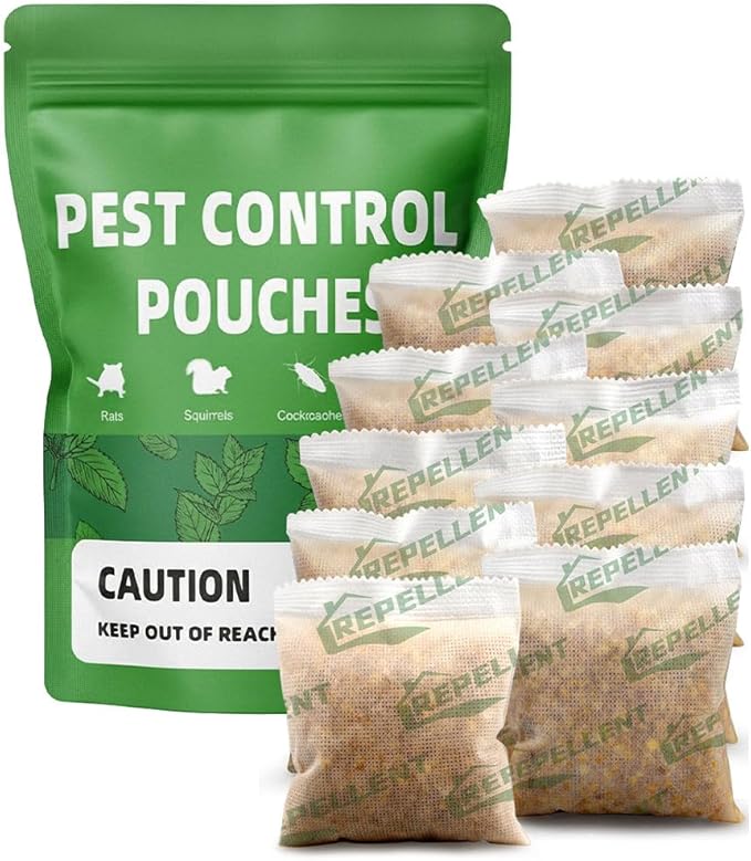 Pest Control, Mice Repellent Indoor, Mouse Repellant Pouches, Rodent Repellent, Peppermint to Repel Ant, Roach & Spider, Rat Deterrent for House, Keep Mice Away, Effective for 60-90 Days-10P