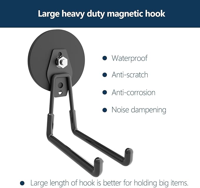 Strong Garage Magnetic Hooks - 4Pack, Large Heavy Duty Storage Utility Magnet Hooks with Anti-Slip Coating for Indoor & Outdoor Hanging for Metal Cabinet,Pegboard,Garage Shelve,Garden Tools