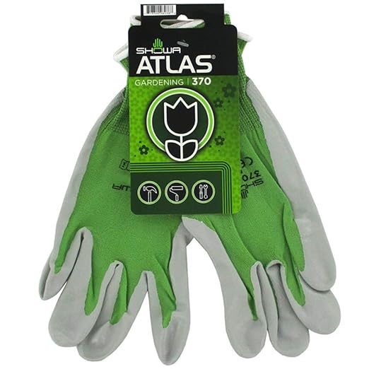 SHOWA Atlas 370 Professional Nitrile Work Gloves, Breathable High-Dexterity Precision Grip for Landscaping, Gardening & Assembly, General Purpose Gloves, Green, Medium, 1-Pair